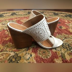 Coach Heeled Sandals with Gold Stud Detailing - Size 9